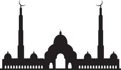 Fototapeta premium Black and White Mosque Vector Islamic Architecture Silhouette Illustration