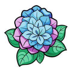 Fototapeta premium Beautiful flower illustration vector art design with blue and pink petals and green leaves