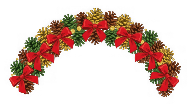 Festive pine cone garland with red bows