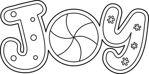 Christmas "JOY" cookie text outline and template.
Gingerbread "JOY" text Children's coloring pages.
The word joy and candy.
Transparent background. SVG.