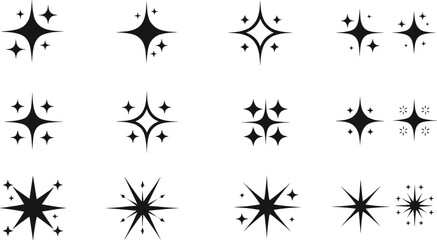 sparkle, star, twinkle, shine, glow, icon, silhouette, vector, black, magic, light, burst, shimmer, radiant, design