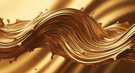 Golden fluid wave with droplets and smooth surface in a dynamic and elegant presentation style
