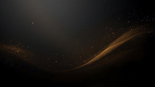 Elegant flowing golden dust particles and light streaks against a dark background