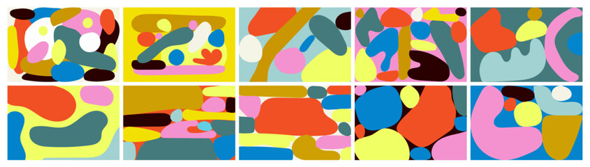 Set of abstract backgrounds with bold and colorful organic shapes