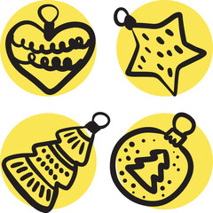 Christmas Ornament Line Art Sketch, Minimal Hand Drawn Holiday Decoration, New Year Bauble Illustration