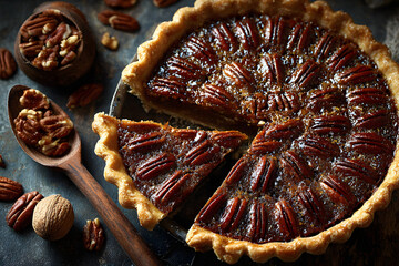 Overhead view og Pecan Pie / Pi day concept