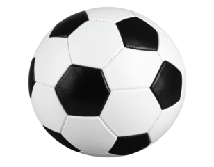 Classic Black and White Soccer Ball, Front View with Clean Lighting, Isolated on Transparent Background