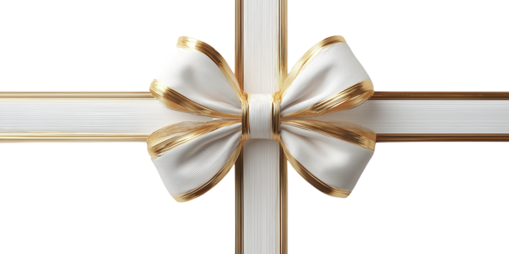 White and gold ribbon bow isolated on a transparent background - Powered by Adobe