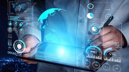 High-tech global network connection interface showing worldwide digital communication, data exchange, and internet connectivity. Global connection, data interaction, and worldwide communication. Thunk