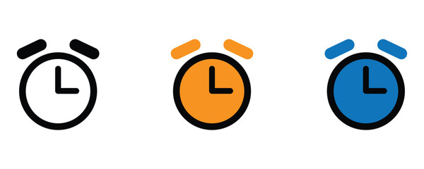 Three colorful alarm clocks set to wake you up on time, a reminder for deadlines, appointments, and daily routines to boost productivity