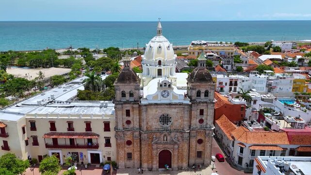San Pedro Church Historic Cartagena From Above &ndash; Colonial Architecture & Caribbean Coastline