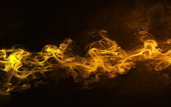 Golden, swirling smoke creates an abstract, ethereal design against a black background, evoking feelings of luxury and magic