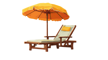 beach chair and umbrella on the white background
