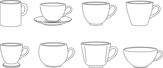 cup, mug, silhouette, icon, vector, black, handle, saucer, ceramic, drinkware, shape, outline, design, beverage, container