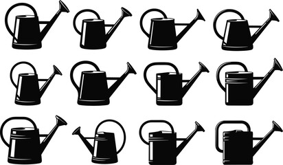 watering, can, silhouette, icon, vector, black, garden, tool, spout, handle, nozzle, pour, equipment, outline, shape