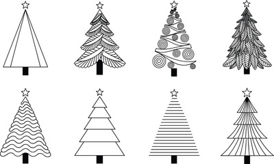 Christmas, tree, silhouette, icon, vector, black, festive, holiday, star, decoration, outline, seasonal, graphic, ornament, design