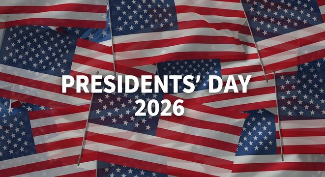 Presidents day 2026 celebration with american flags background
