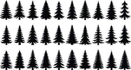 pine, tree, silhouette, icon, vector, black, forest, evergreen, nature, shape, outline, conifer, woodland, plant, design