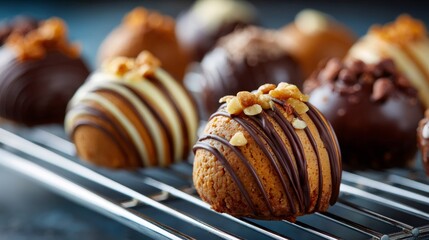 Assortment of gourmet chocolate truffles with nuts