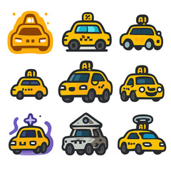 Fototapeta premium Vibrant yellow taxi icons on gradient background for modern design