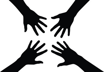 silhouette, hands, teamwork, unity, support, cooperation, connection, helping, gesture, group, people, reaching, partnership, community, trust, communication, together, action