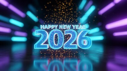 Happy new year 2026 celebration with neon lights and confetti dynamic motion background video
- Powered by Adobe