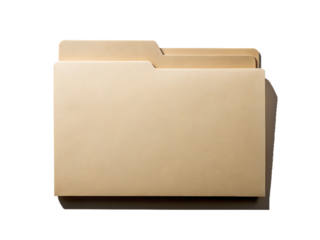 A single manila file folder with two tabs is shown isolated on a transparent background isolated on transparent background