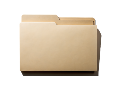 A single manila file folder with two tabs is shown isolated on a transparent background isolated on transparent background
