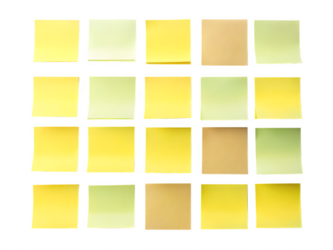A grid of colorful sticky notes arranged in rows and columns isolated on transparent background - Powered by Adobe