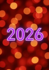 Year Two Thousand Twenty Six - An with blurred bokeh lights and a purple glowing 2026 design. Perfect for New Year or future themed graphics