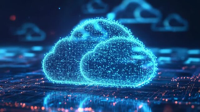 Two glowing cloud outlines for cloud computing concept