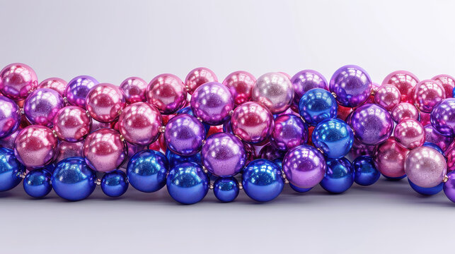 Colorful shiny glass beads and marbles in purple, silver, and blue jewelry arrangements