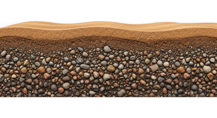 Cross section of soil with sand and gravel