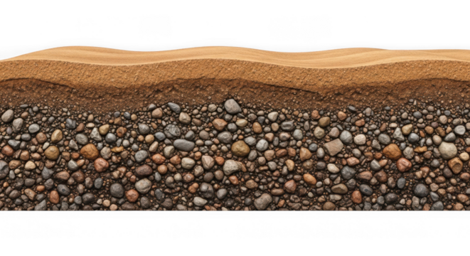 Cross section of soil with sand and gravel