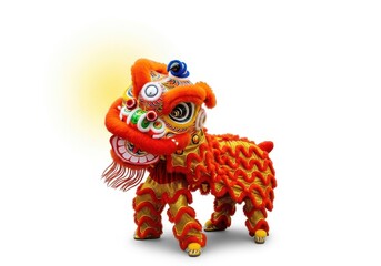 Festive and energetic representation of a colorful southern lion dance celebration honoring the annual lunar new year traditions on white, silk, greeting, Chinese