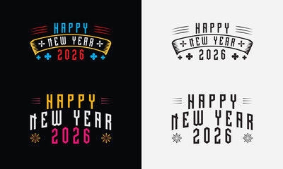 Happy New Year 2026 vector logo set. Trendy typography designs.