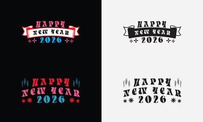 Happy New Year 2026 vector logo set. Trendy typography designs.