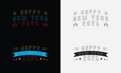 Happy New Year 2026 vector logo set. Trendy typography designs.