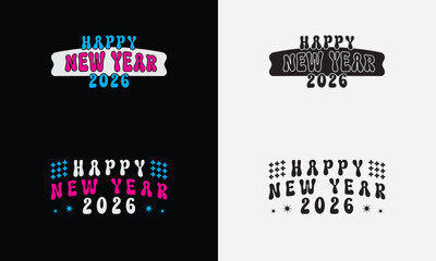 Happy New Year 2026 vector logo set. Trendy typography designs.