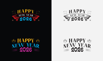 Happy New Year 2026 vector logo set. Trendy typography designs.