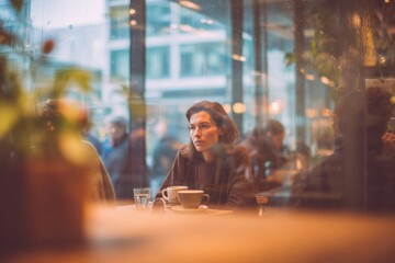 City dwellers pausing day in warm-toned interior