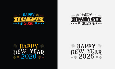 Happy New Year 2026 vector logo set. Trendy typography designs.