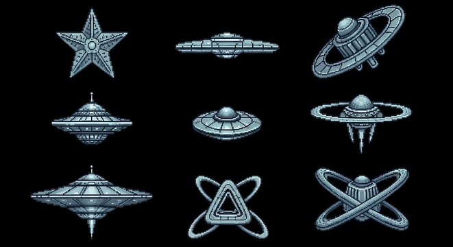 Space ship pixel retro space UFO alien game science
Fiction design vintage graphic element technology