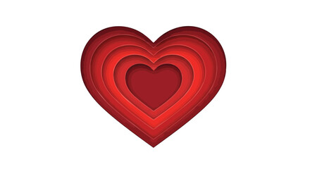 Layered red heart shape with depth and shadow effects on a white background