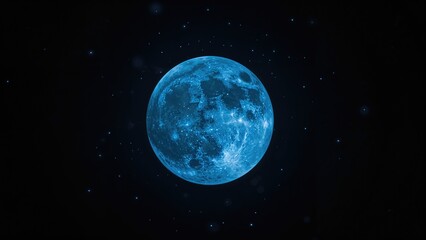 Fototapeta premium Moon in space with stars. Celestial body illuminated with a blue hue. Night sky and astronomy concept.