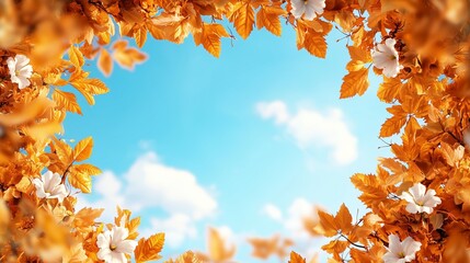 Autumn Leaves Frame with Blue Sky
