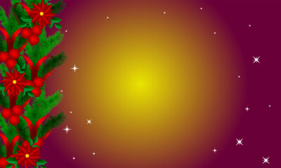 Elegant Christmas border featuring rich red poinsettias, green evergreen foliage, and decorative ribbons on a vibrant gradient backdrop, perfect for seasonal designs and festive greetings