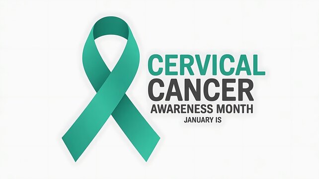 Teal ribbon for cervical cancer awareness month with text - Powered by Adobe