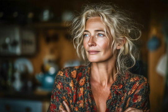 Authentic Portrait of a Reflective Blonde Woman