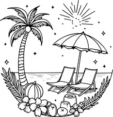 Tropical Beach Relaxation Sunset Illustration